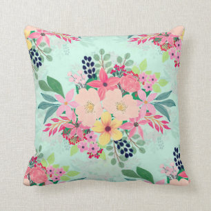 Coussin Elégante peinture à l'aquarelle florale à la menth