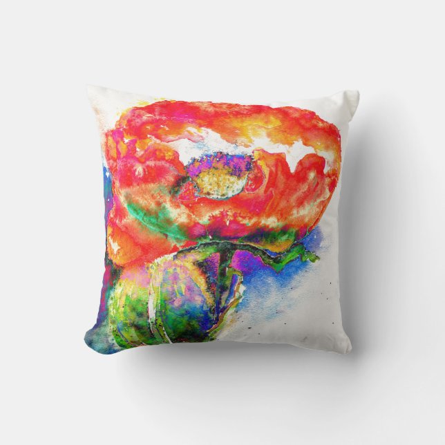 Coussin Elégante peinture abstraite à l'aquarelle rouge (Recto)