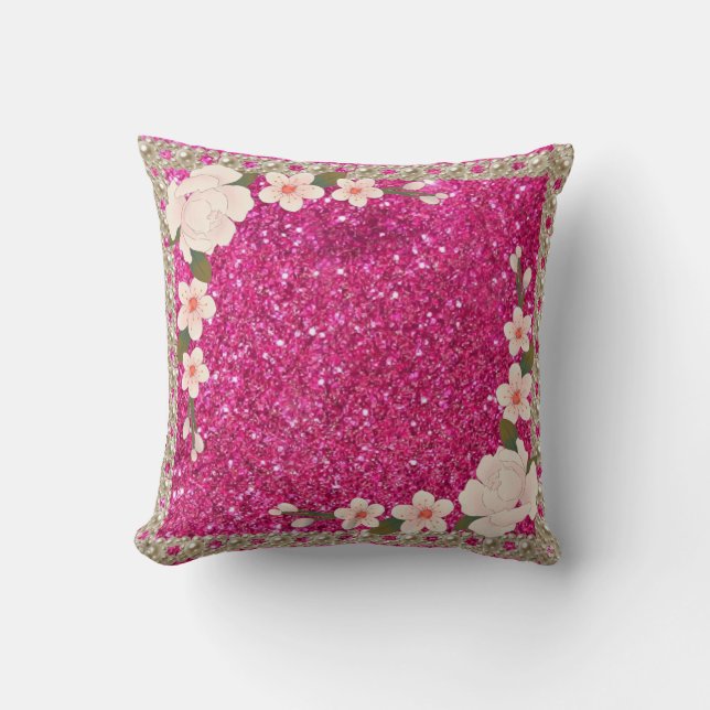 Coussin Elégante perles fleurie Parties scintillant rose M (Recto)