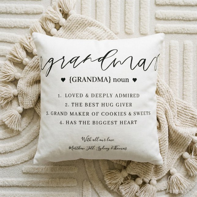 Coussin Élégante personnalisation de la définition de gran (Custom Grandma Definition Mother's Day Keepsake Throw Pillow)