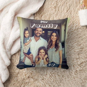Coussin Élégante photo de famille personnalisée & nom styl