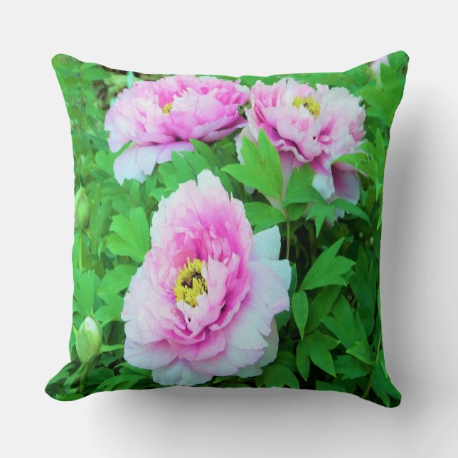 Coussin Élégante pivoine d'arbre rose avec centre jaune (Recto)