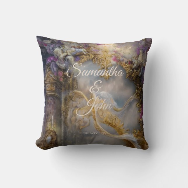Coussin Élégante Porte d'or céleste, Texte Or (Recto)