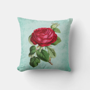 Coussin Élégante Rose rouge sur Vintage Mint Green Arrière