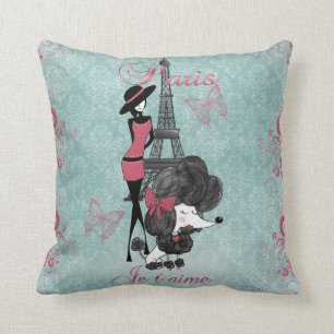 Coussin Élégante silhouette vintage de poule filles