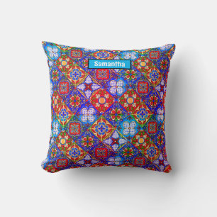 Coussin Elégante talavera mexicaine carrelage bleu violet