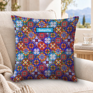 Coussin Elégante talavera mexicaine carrelage bleu violet