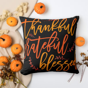 Coussin Élégante Thankful Grateful Blessé Typographie Noir