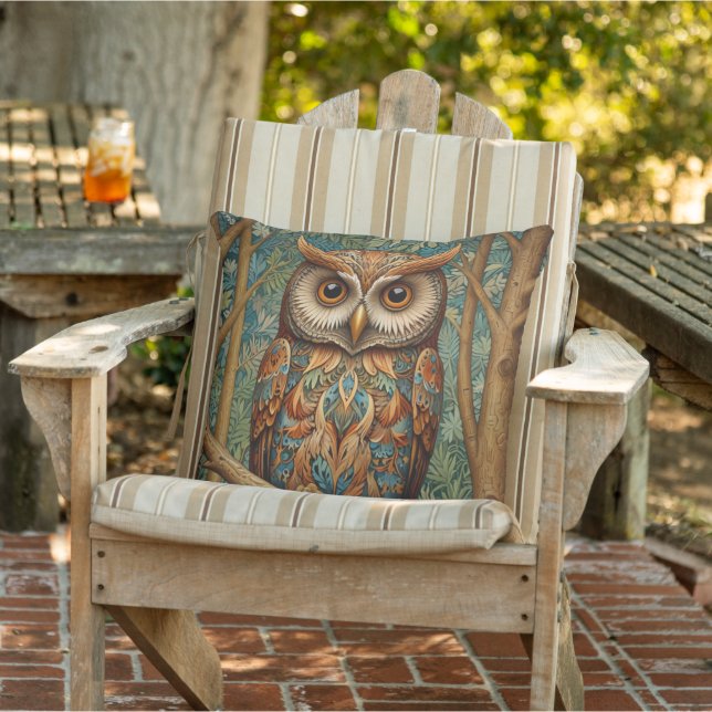 Coussin Élégante végétation forestière de hibou rétro (Chaise)