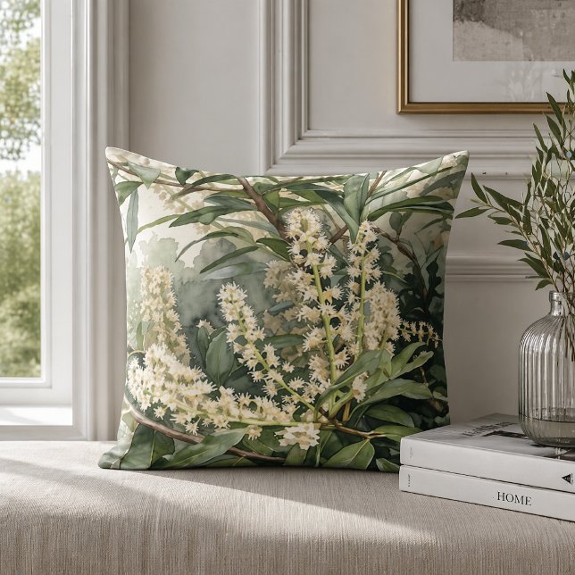 Coussin Élégante verdure aquarelle botanique (Créateur téléchargé)