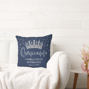 Coussin Élégantes étincelles Quinceañera bleu marine souve