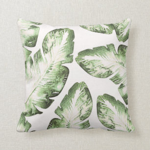 Coussin Élégantes feuilles tropicales vertes blanches Chic