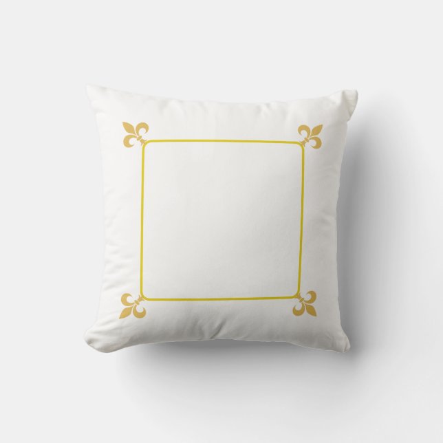 Coussin Élégantes fleurs de lis dorées sur fond blanc (Recto)