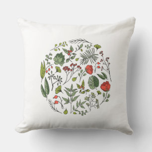 Coussin Élégantes fleurs feuille vert rouge