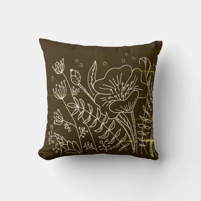Coussin Élégantes fleurs marron et blanches modernes (Recto)