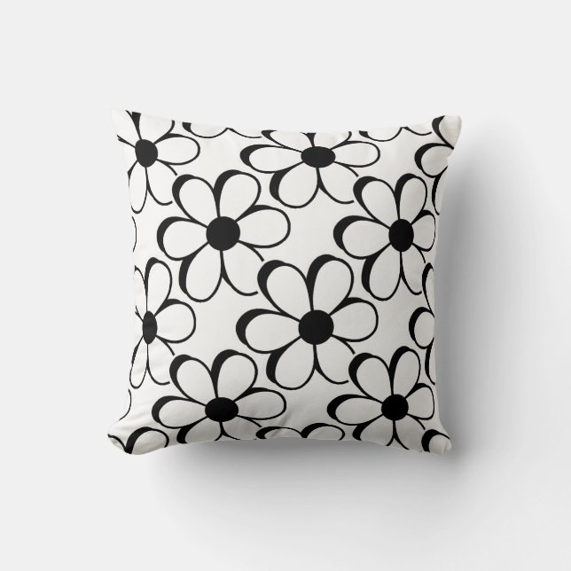Coussin Élégantes fleurs noires et blanches sur fond blanc (Recto)