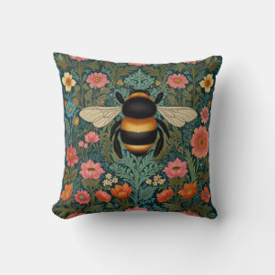 Coussin Élégantes florales de printemps bohème rétro abeil