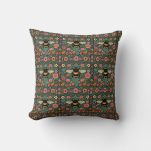 Coussin Élégantes florales de printemps bohème rétro abeil