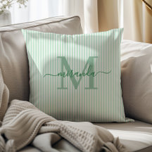 Élégantes rayures vertes et blanches Monogramme No