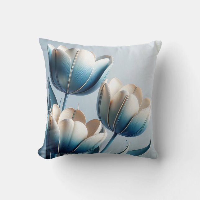 Coussin Élégantes tulipes bleues et blanches (Recto)