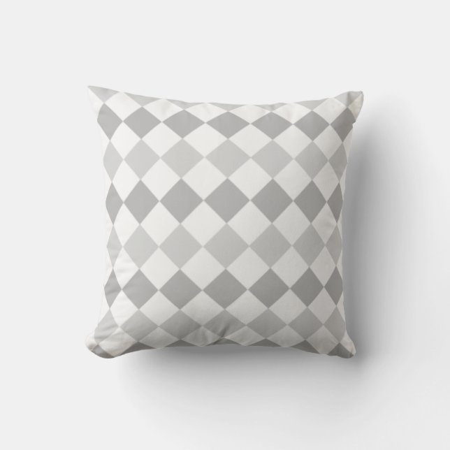 Coussin Élégants Diamants Gris Argenté & Blanc (Recto)