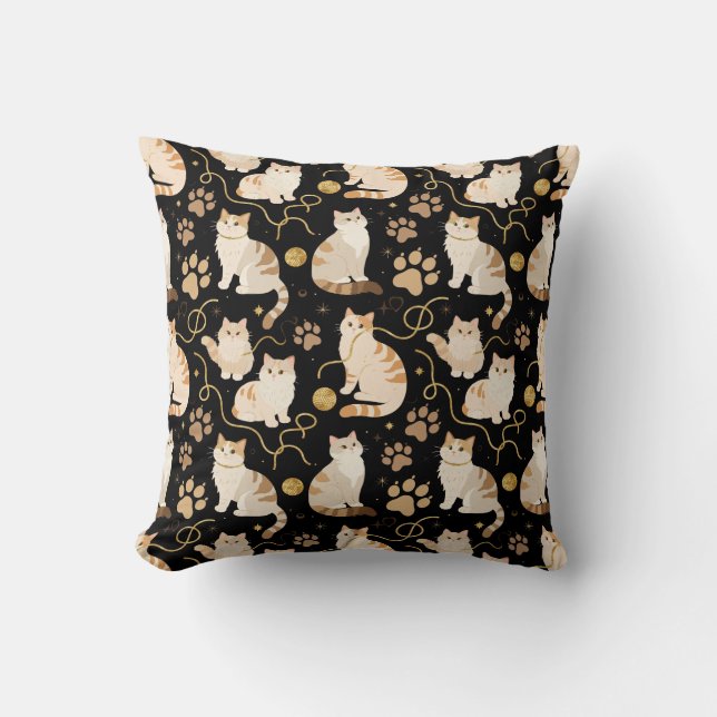 Coussin Élégants félins et fil d'or scintillant sur fond n (Recto)