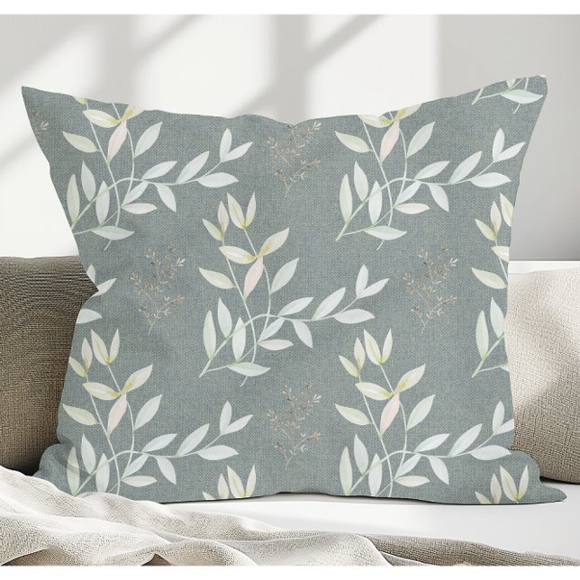 Coussin Élégants Feuilles Botaniques Sur Tissu Tissé (Créateur téléchargé)