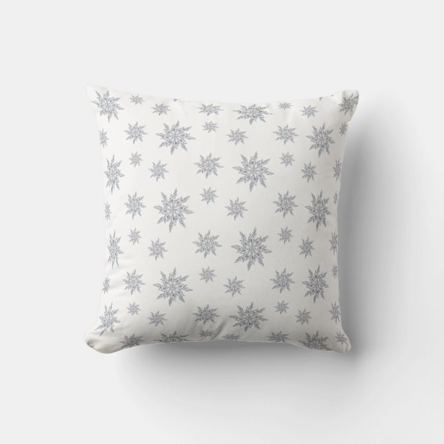 Coussin Élégants flocons de neige sur blanc (Recto)