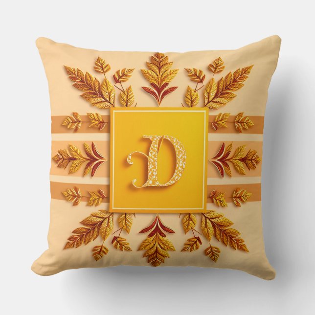 Coussin Élégants motifs de monogramme avec feuilles dorées (Recto)