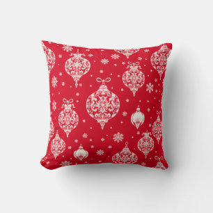 Coussin Élégants ornements de Noël rouges et blancs vintag