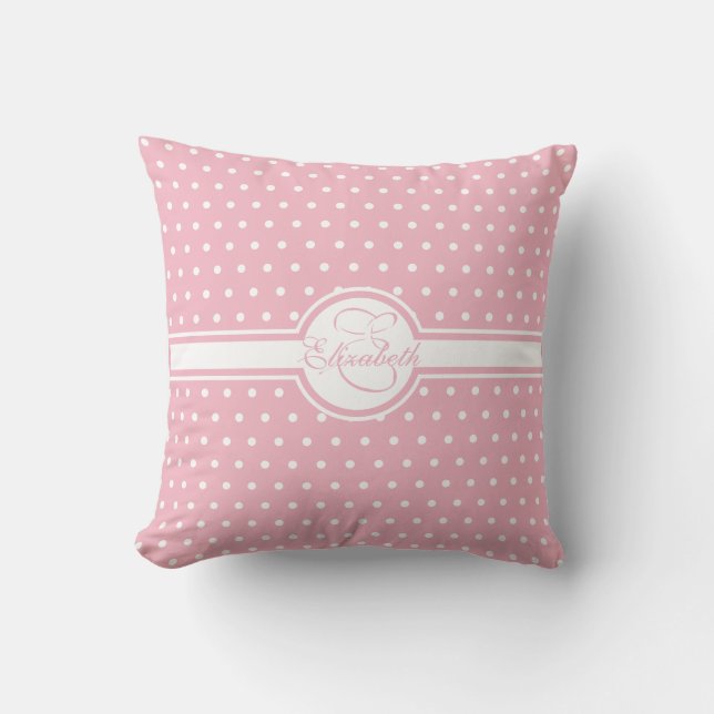 Coussin Élégants Pois blancs sur Monogramme rose (Recto)