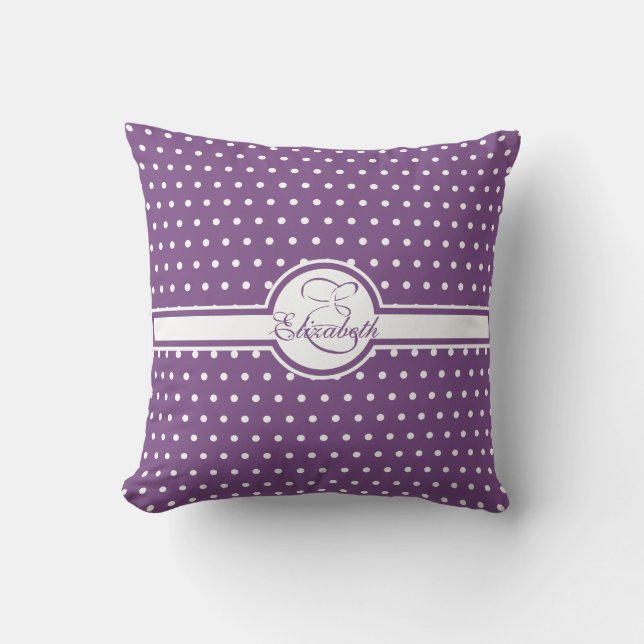 Coussin Élégants Pois blancs sur Monogramme violet (Recto)