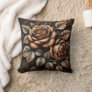 Coussin Élégants Roses sculptés avec Feuilles luxuriants