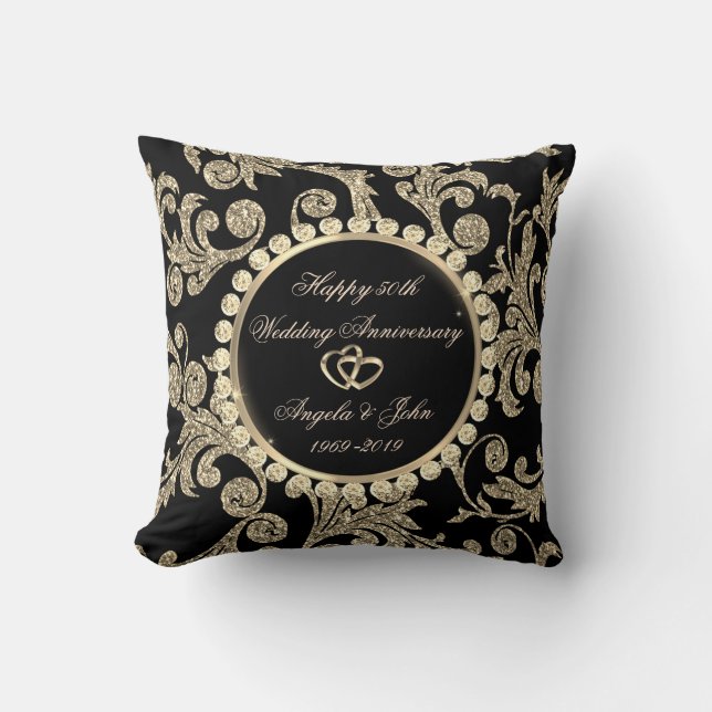 Coussin Elegants Tourbillons Dorés,Coeur 50e Anniversaire  (Recto)