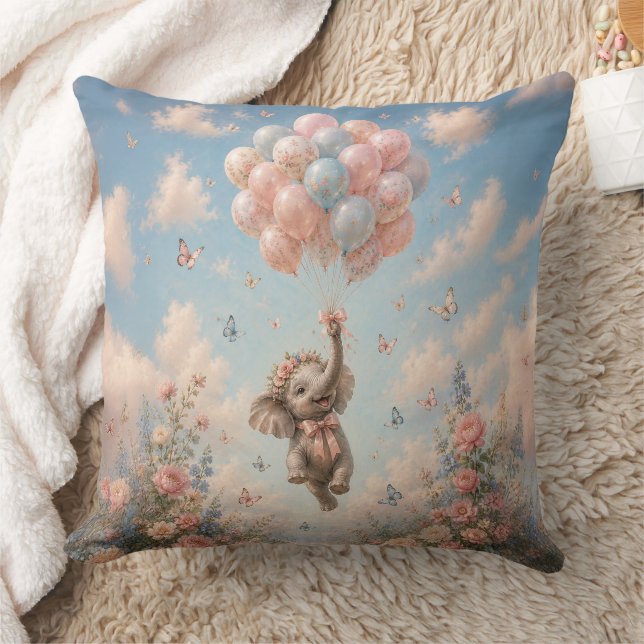 Coussin Élément éléphant bébé ballons papillons flottants (Couverture)