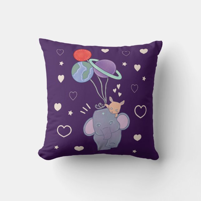 Coussin Élément et Lapin Montgolfière spatiale | Fantaisis (Recto)