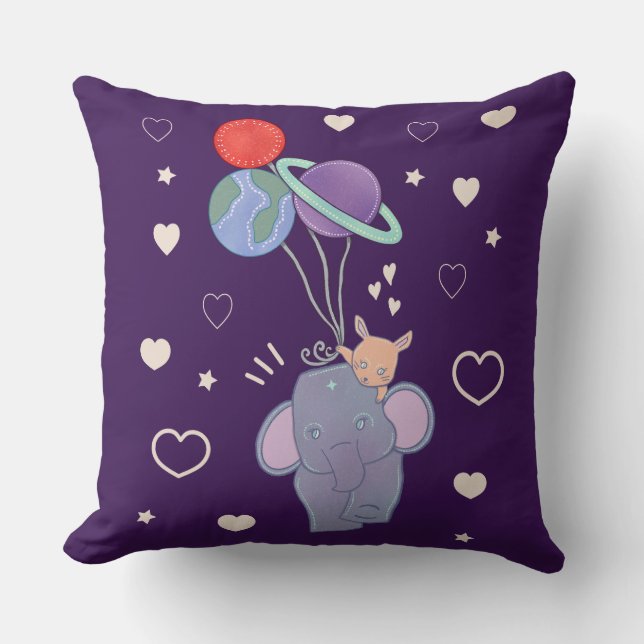 Coussin Élément et Lapin Montgolfière Spatiale | Fantaisis (Recto)