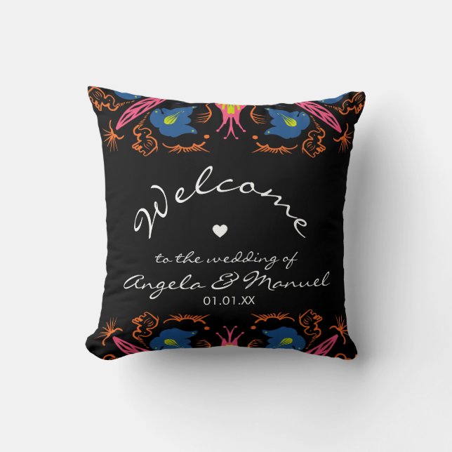 Coussin Élément Floral de Mariage Noir d'Éléphant Indien  (Recto)
