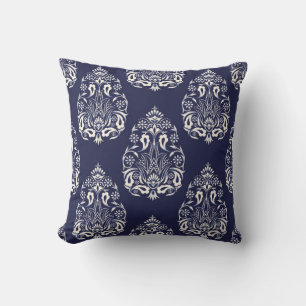 Coussin élément motif transparent damassé bleu