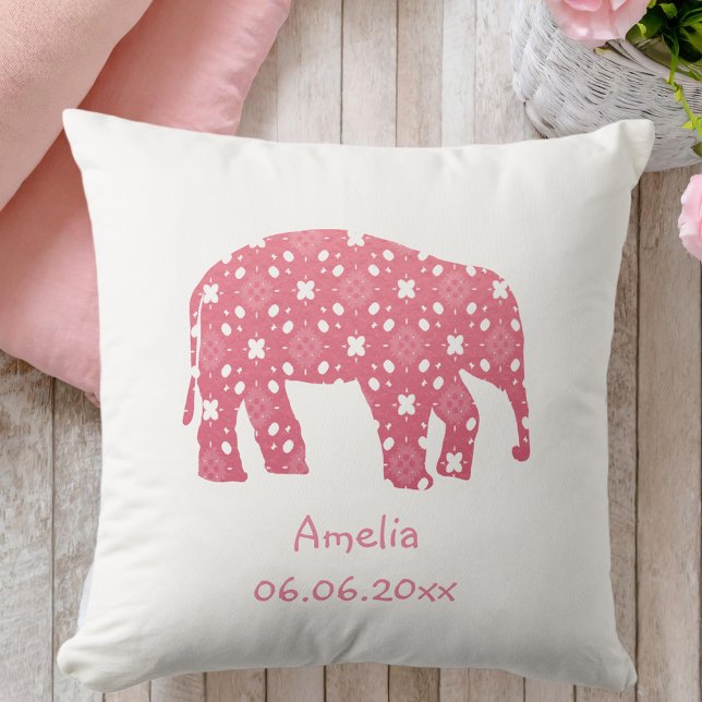 Coussin Élément Personnalisé Éléphant Rose Bébé (Créateur téléchargé)