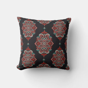 Coussin éléments cachemire asiatique, motif vintage boho.
