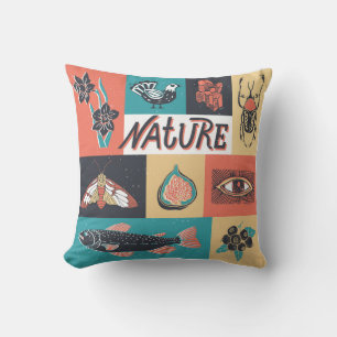 Coussin Éléments de la nature, Icônes de style rétro.