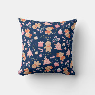 Coussin Éléments de Noël sur fond bleu marine