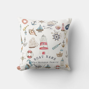 Coussin Éléments nautiques à l'aquarelle Marin