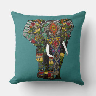 Coussin éléphant à fleurs turquoise