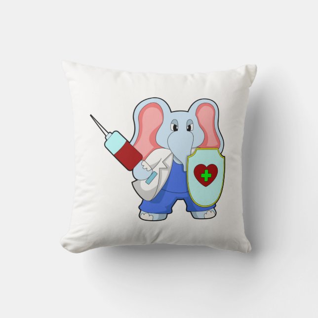 Coussin Eléphant à la vaccination avec seringue (Recto)