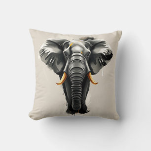 Coussin Eléphant Abstrait avec des défenses d'or en tonali