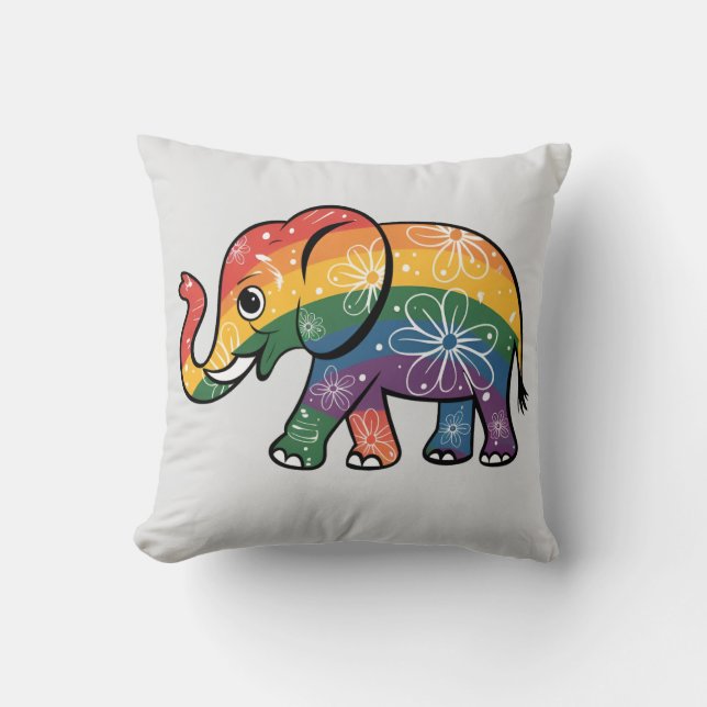 Coussin Eléphant arc-en-ciel (Recto)