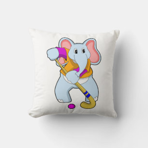 Coussin Elephant au hockey avec chauve-souris de hockey