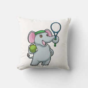 Coussin Elephant au Tennis avec raquette de tennis